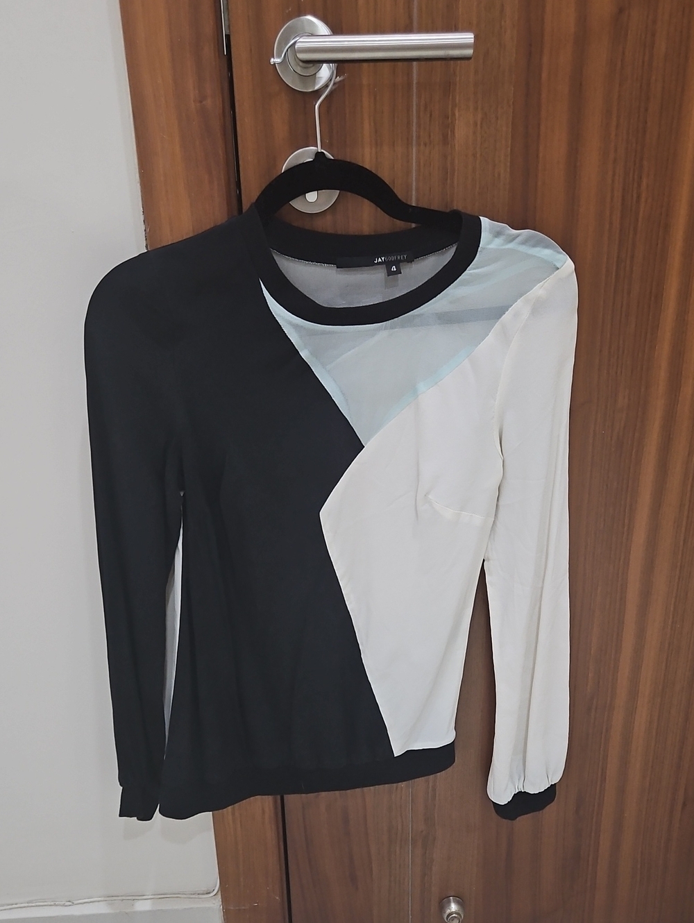 JAYGODFREY Colorblock Long Sleeve Silk Blouse